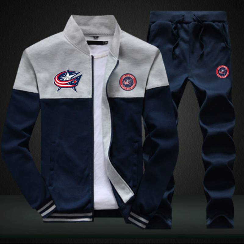 Columbus Blue Jackets Sweatshirt +Sweatpants Mens Clothing 2 Pieces Sets Slim Tracksuit