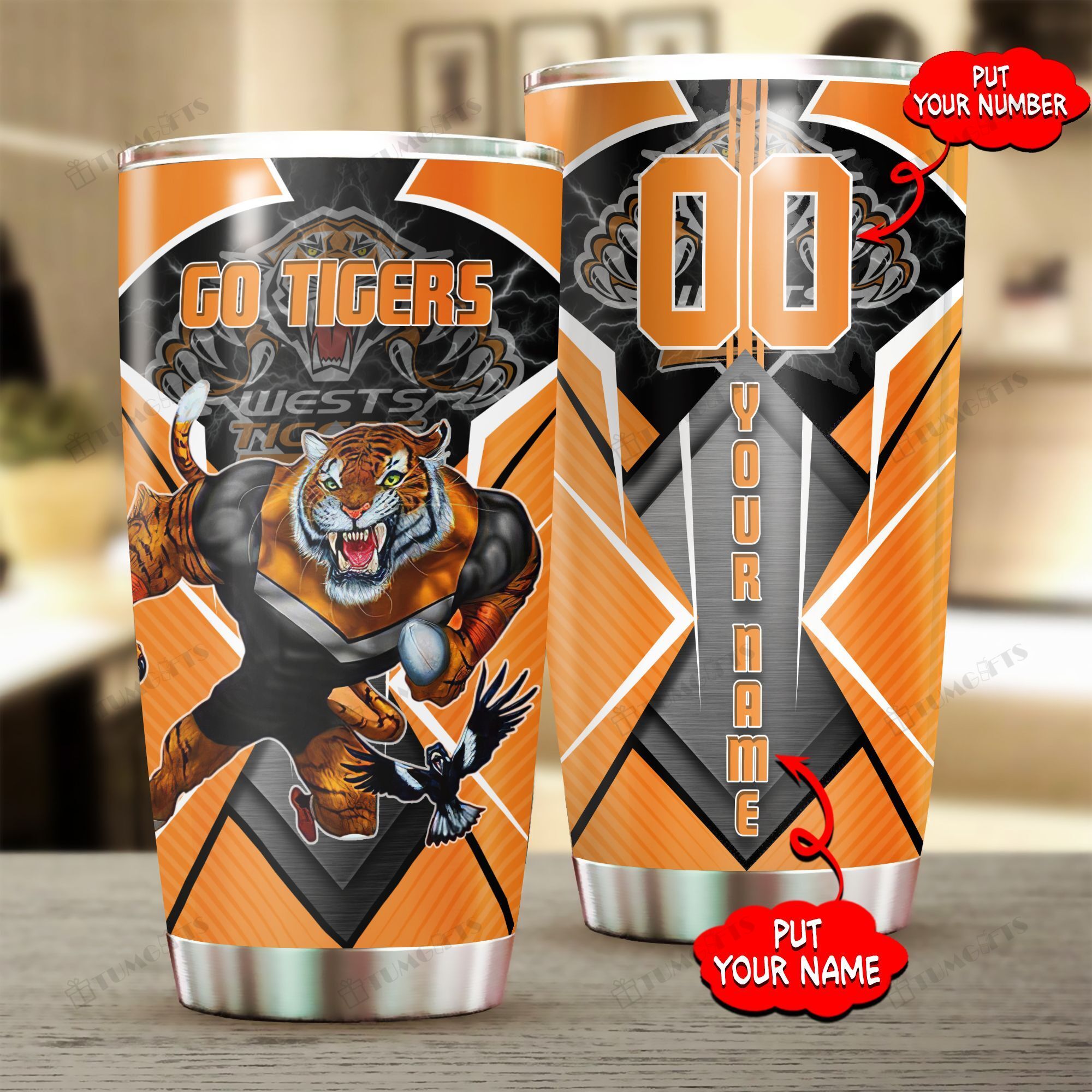 Buy Personalized Wests Tigers Nrl Custom Stainless Steel Tumbler