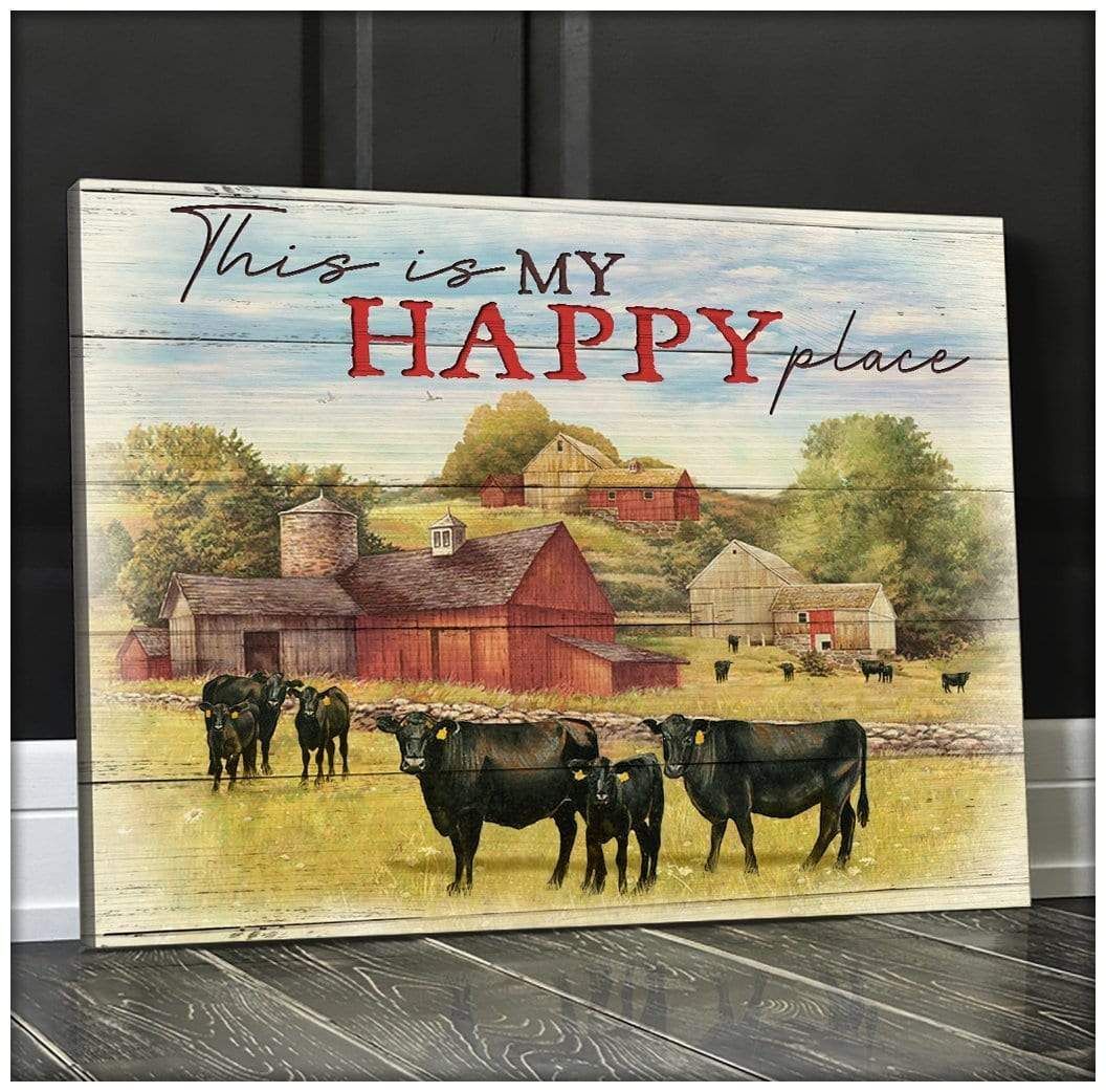 Canvas – Cow – This Is My Happy Place Gift For Family, Wall Art Decor, Canvas Print, Home Decor