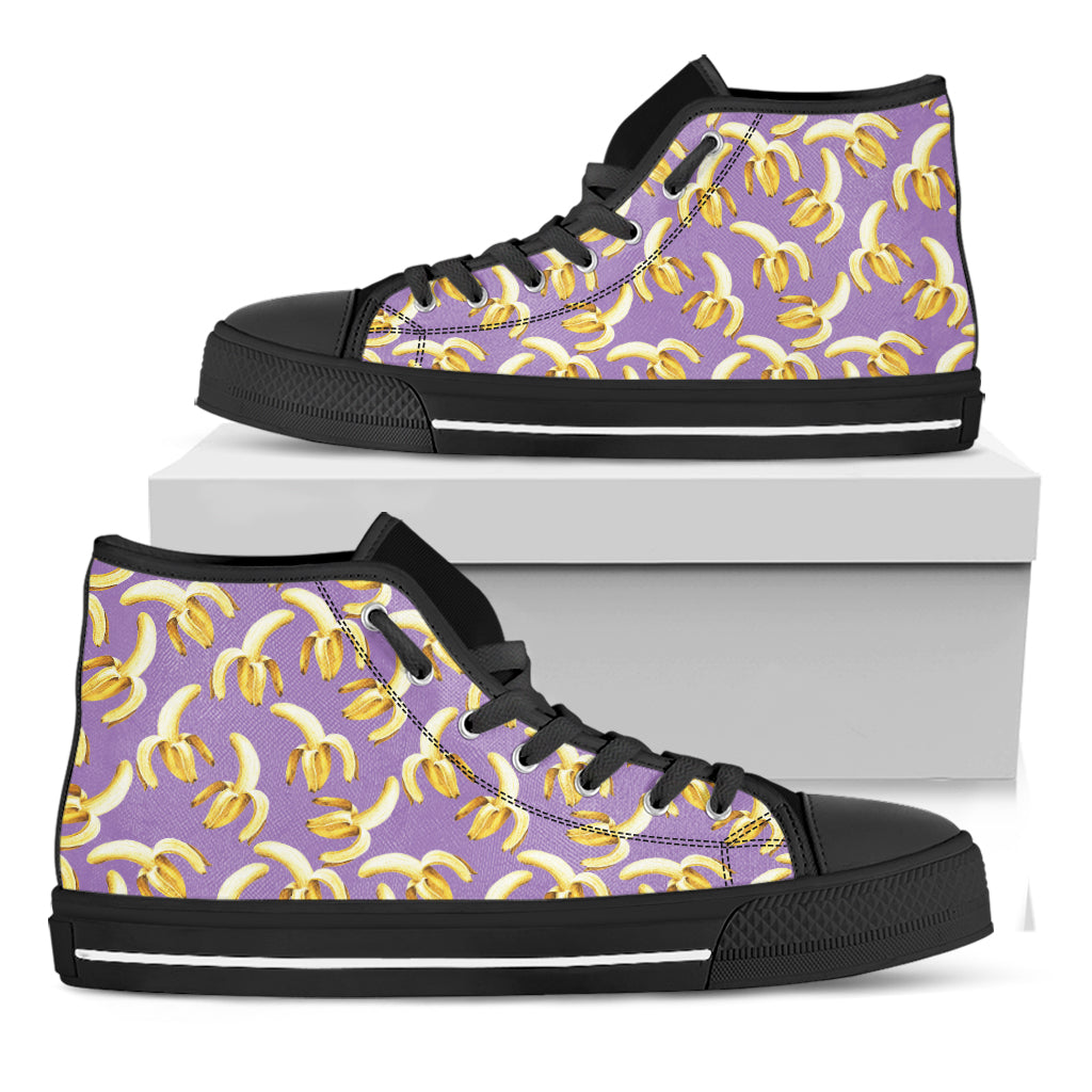 Watercolor Banana Pattern Print Black High Top Shoes