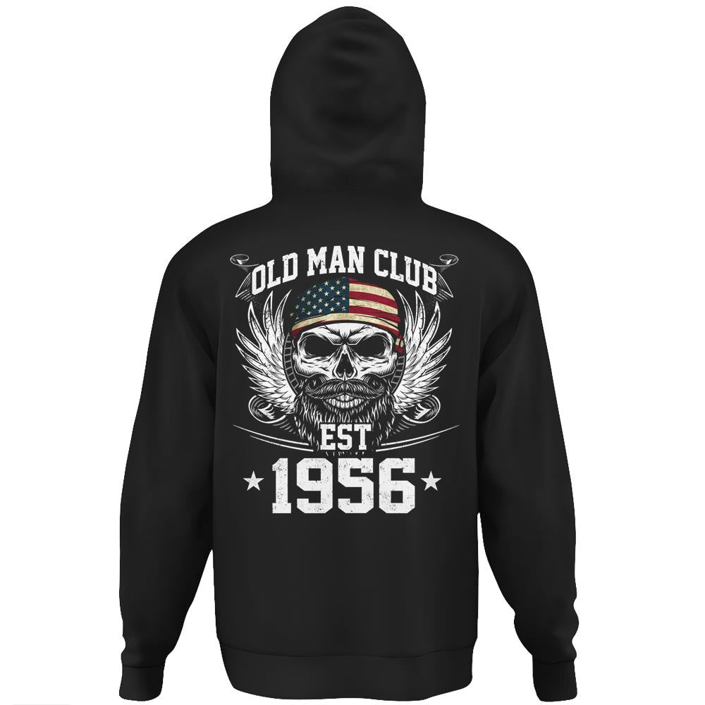 Old Man Est 1956 Vintage Birthday Grumpy Old Man American Flag Hoodie Print On Back