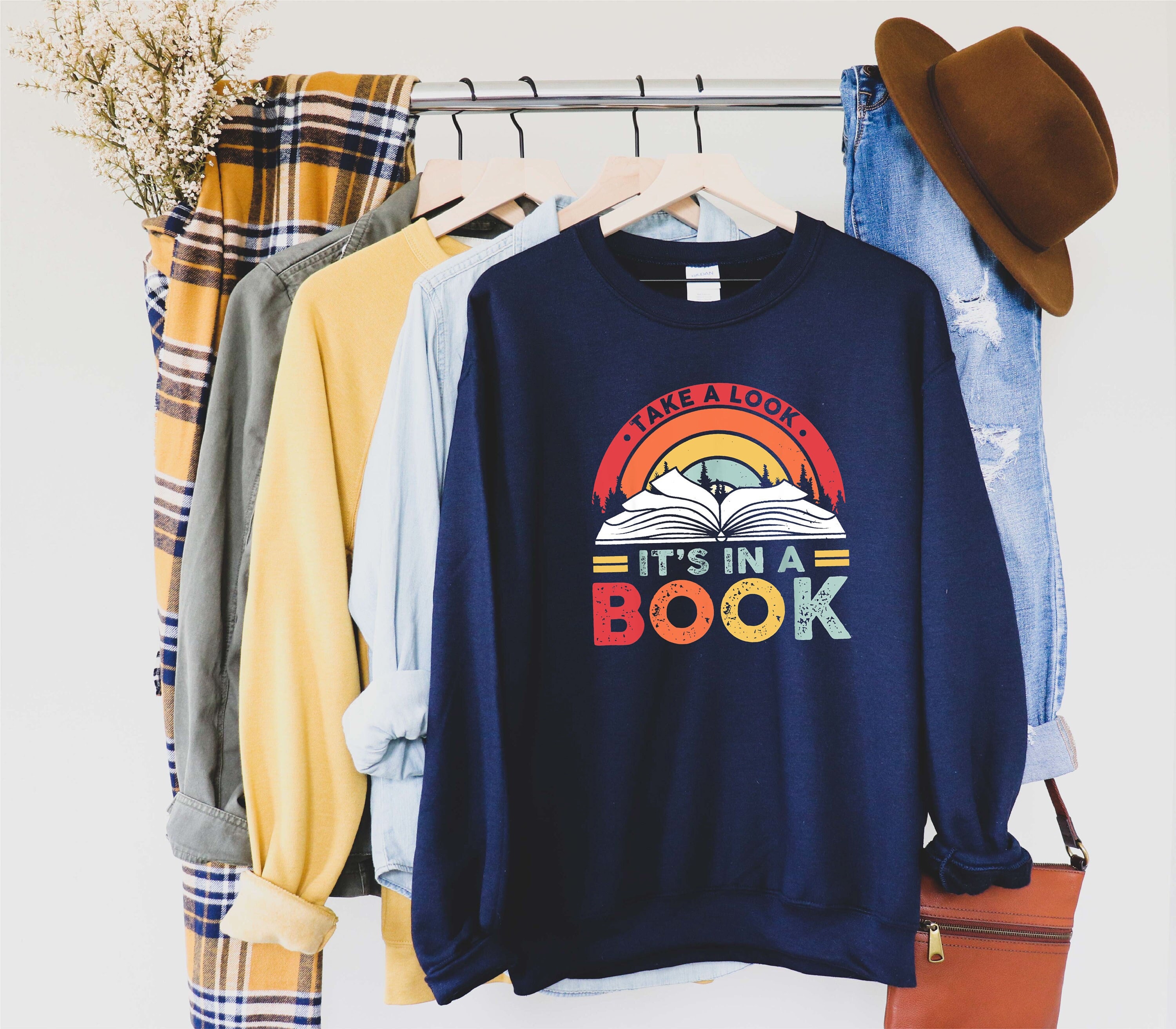 Take a Look it’s in a Book Sweatshirt, Retro Reading Sweater, Rainbow Books Sweater, Gift for Book Lover, Library Sweater, Teacher Sweater