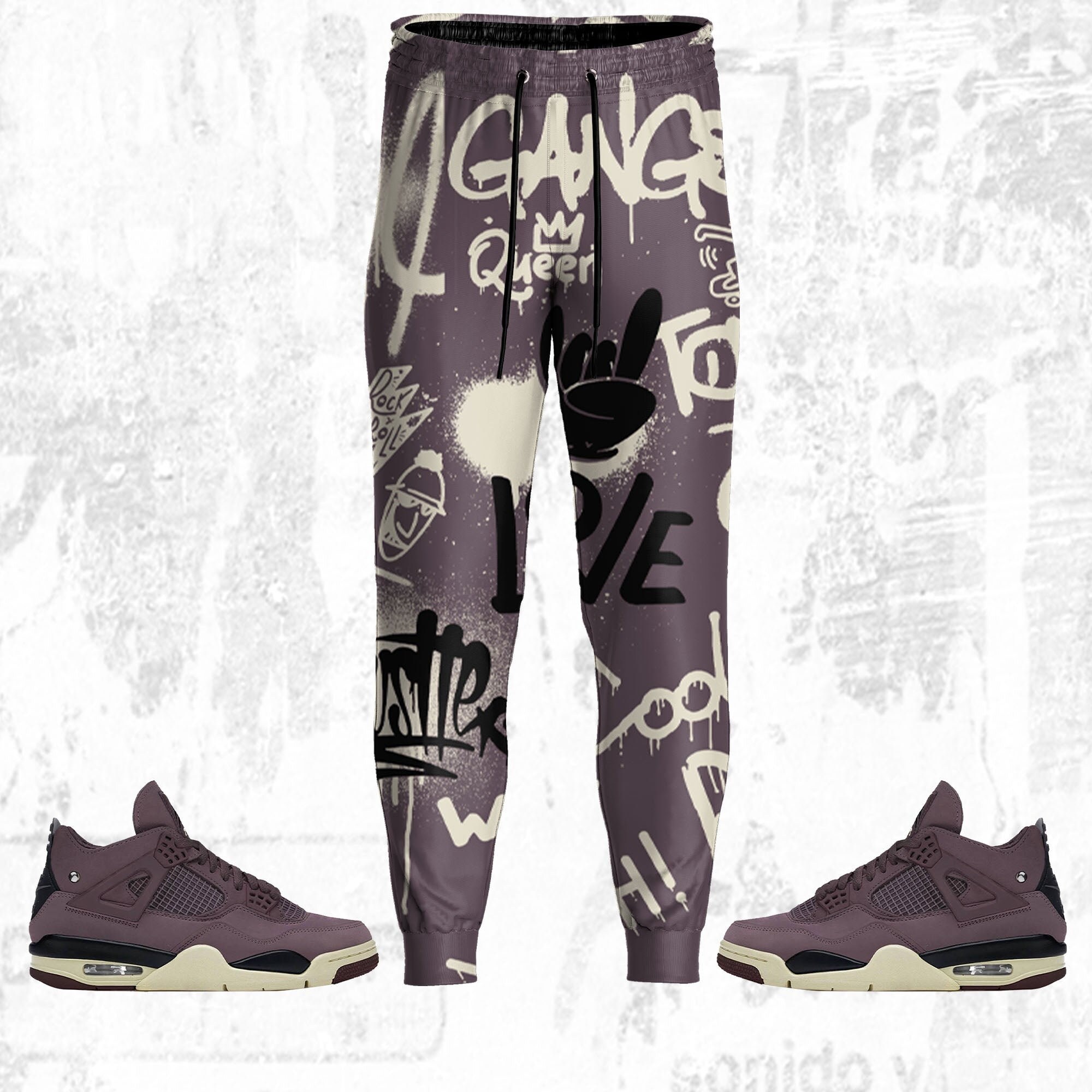 Doodle Style ST Unisex Pants match Jordan 4 A Ma Maniere Violet Ore, Pants 3D match Jordan Sneaker