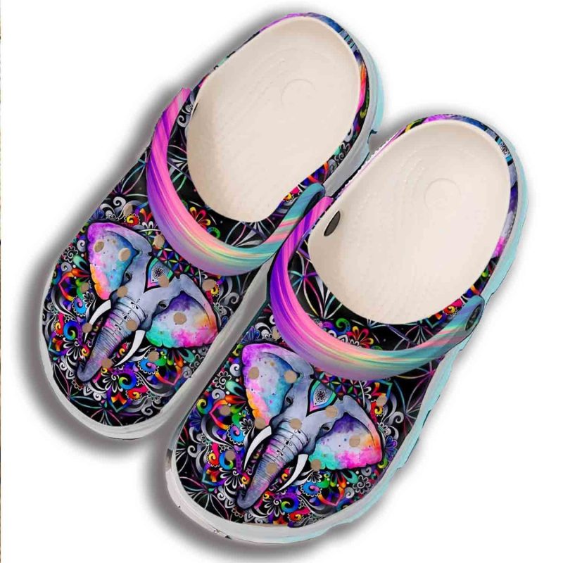 Colorful Elephant Croc Shoes Women – Hippie Shoes Crocbland Clog Birthday Gifts For Daughter Niece