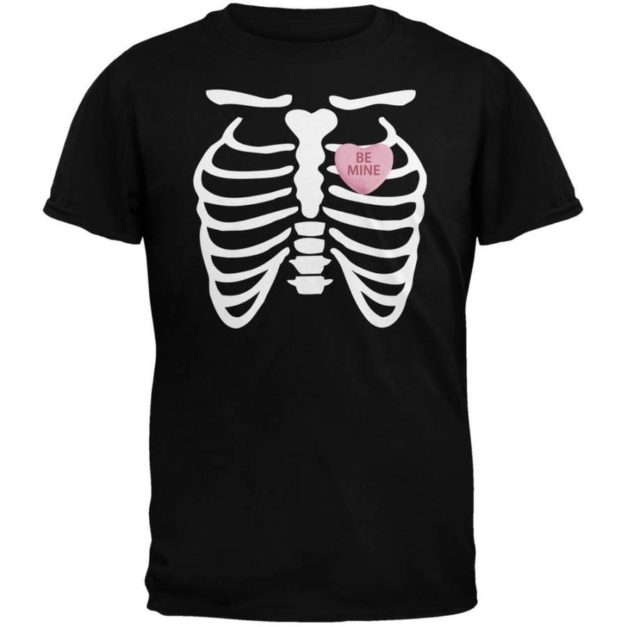 Skeleton Be Mine Candy Heart Black Adult T-Shirt