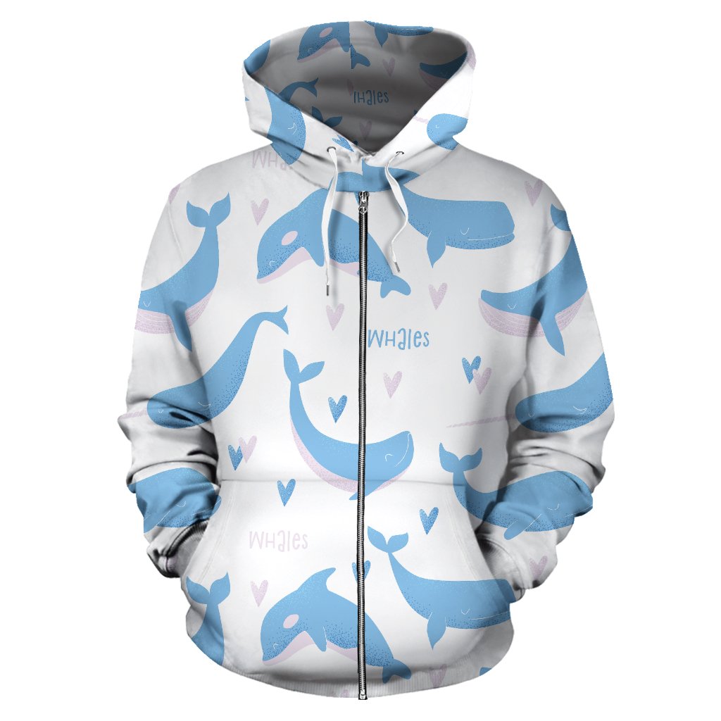 Blue Whale Pattern Zip Up Hoodie