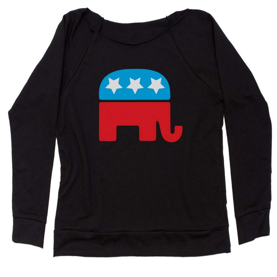 Republican Party Elephant Logo Slouchy Off Shoulder Oversized Sweatshirt