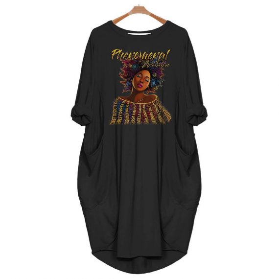 Phenomenal Women Black History Month T-Shirt For Women African Pride Dress Batwing Pocket Dress Black And Proud 365