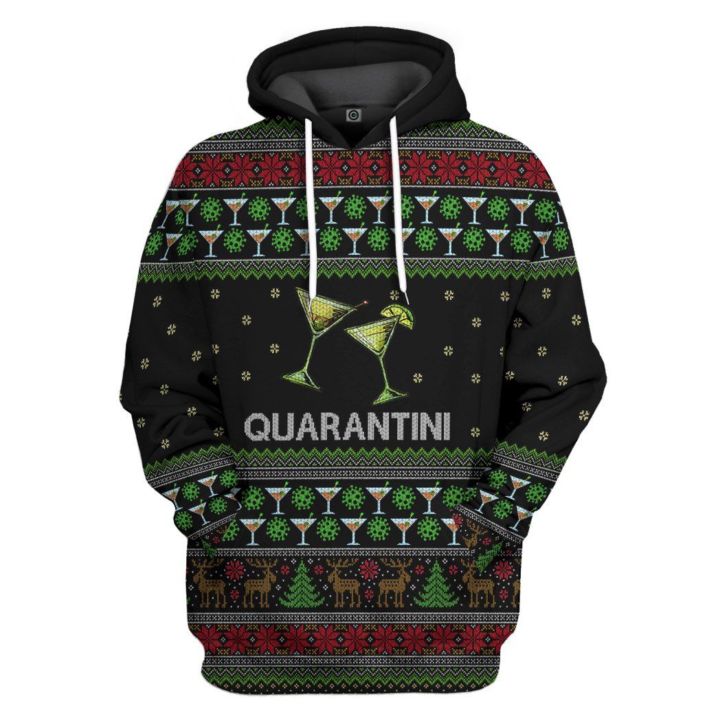 3D Quarantini Ugly Christmas Sweater Custom Tshirt Hoodie Apparel