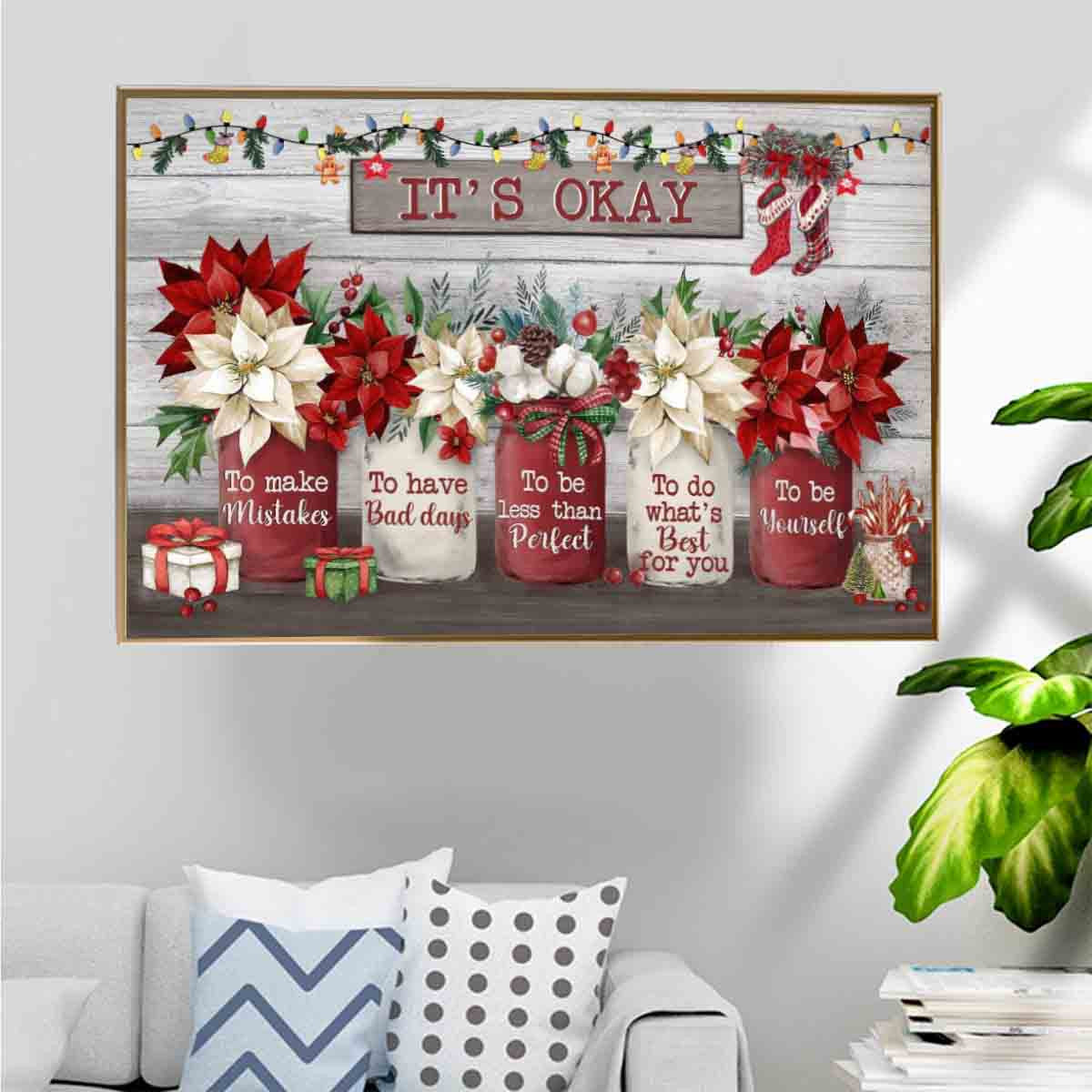 Red And White Christmas Vases Poster – It’S Okay To Be Yourself Canvas Home Decoration Christmas Gifts For Family Members – Gigo Smart