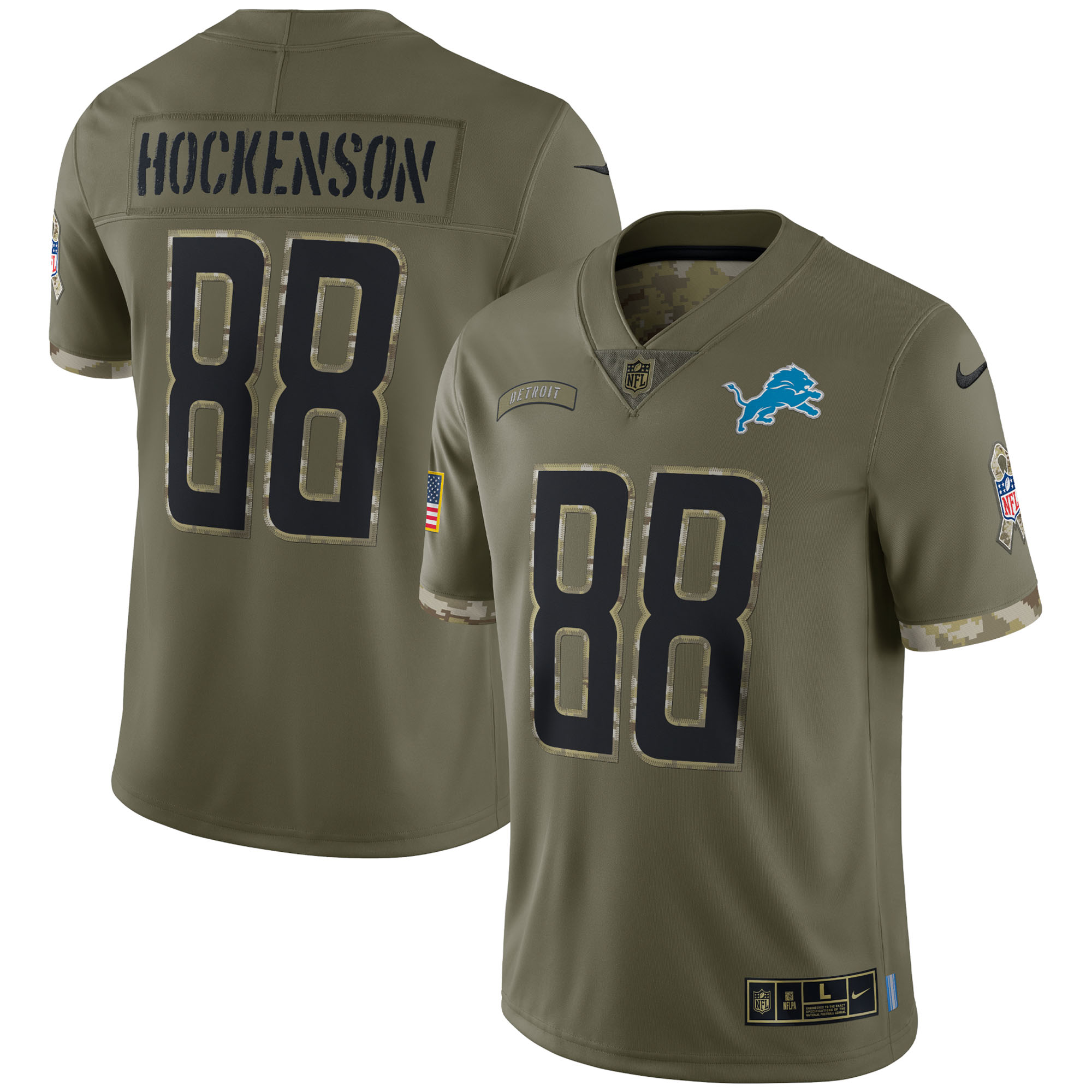 Men’s Detroit Lions T.J. Hockenson Olive 2022 Salute To Service Limited Jersey