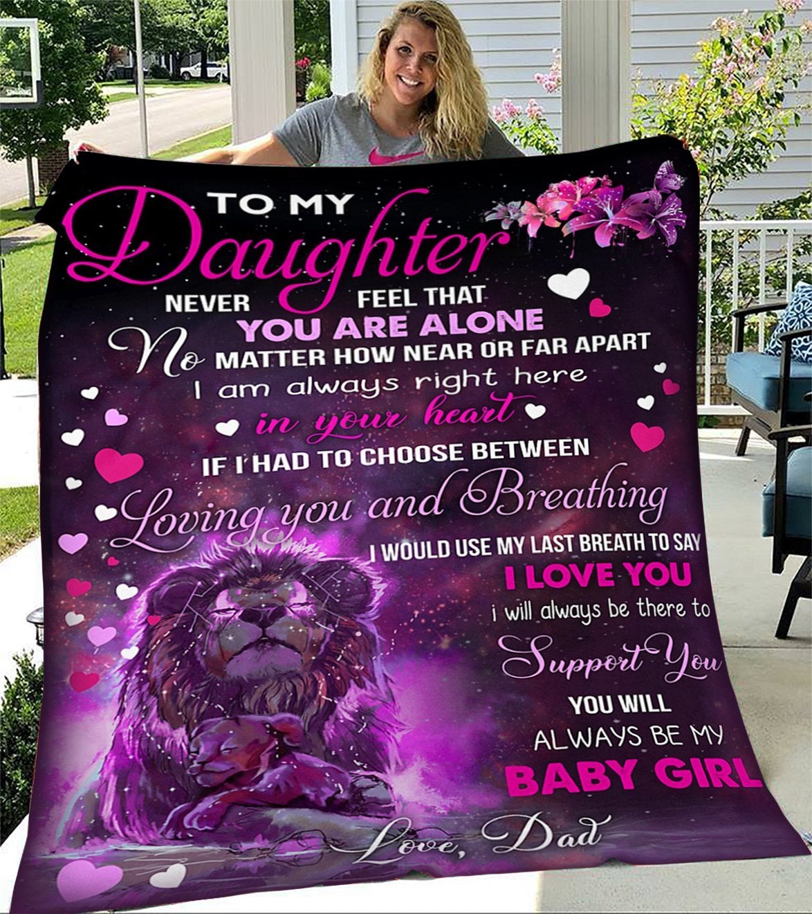 To My Daughter Lion Dad Cozy Fleece Blanket, Sherpa Blanket