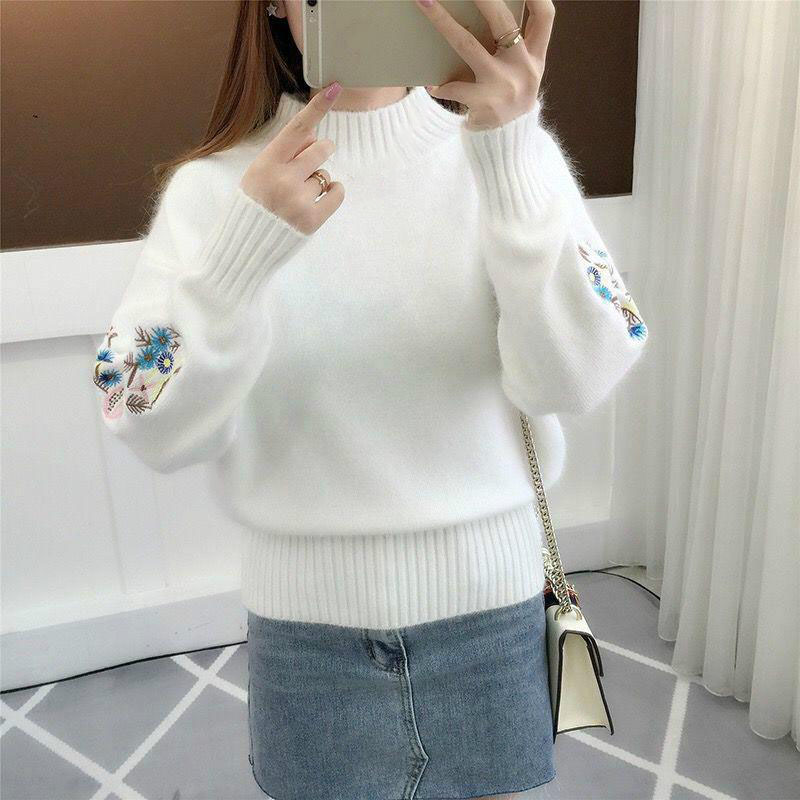 Women Knitted Sweater Floral Embroidery Thick Sweater Pullovers2022 Autumn Winter New Long Sleeve Turleneck Sweaters alx