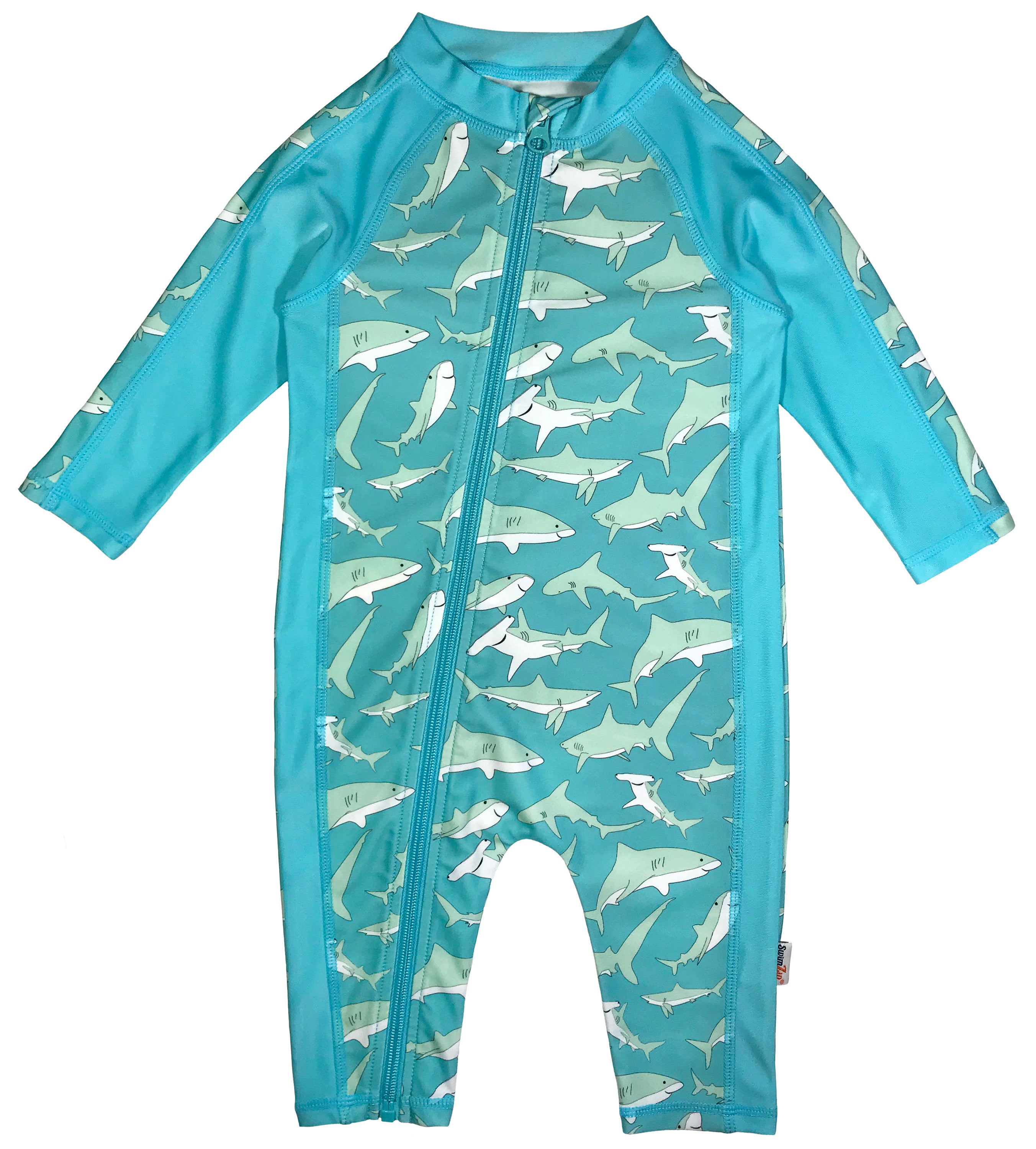 Sunsuit – Boy Long Sleeve Romper With Upf 50+ Uv Sun Protection | “Deep Blue Shark”