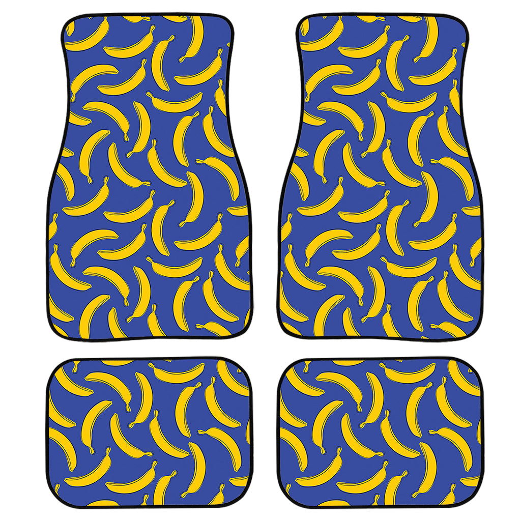 Blue And Yellow Banana Pattern Print Front And Back Car Floor Mats, Front Car Mat