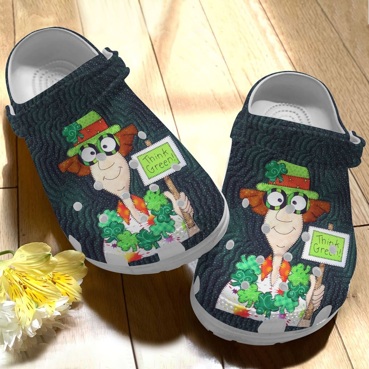 Rirish Personalize Clog, Custom Name, Text, Fashion Style For Women, Men, Kid, Print 3D Whitesole Think Green