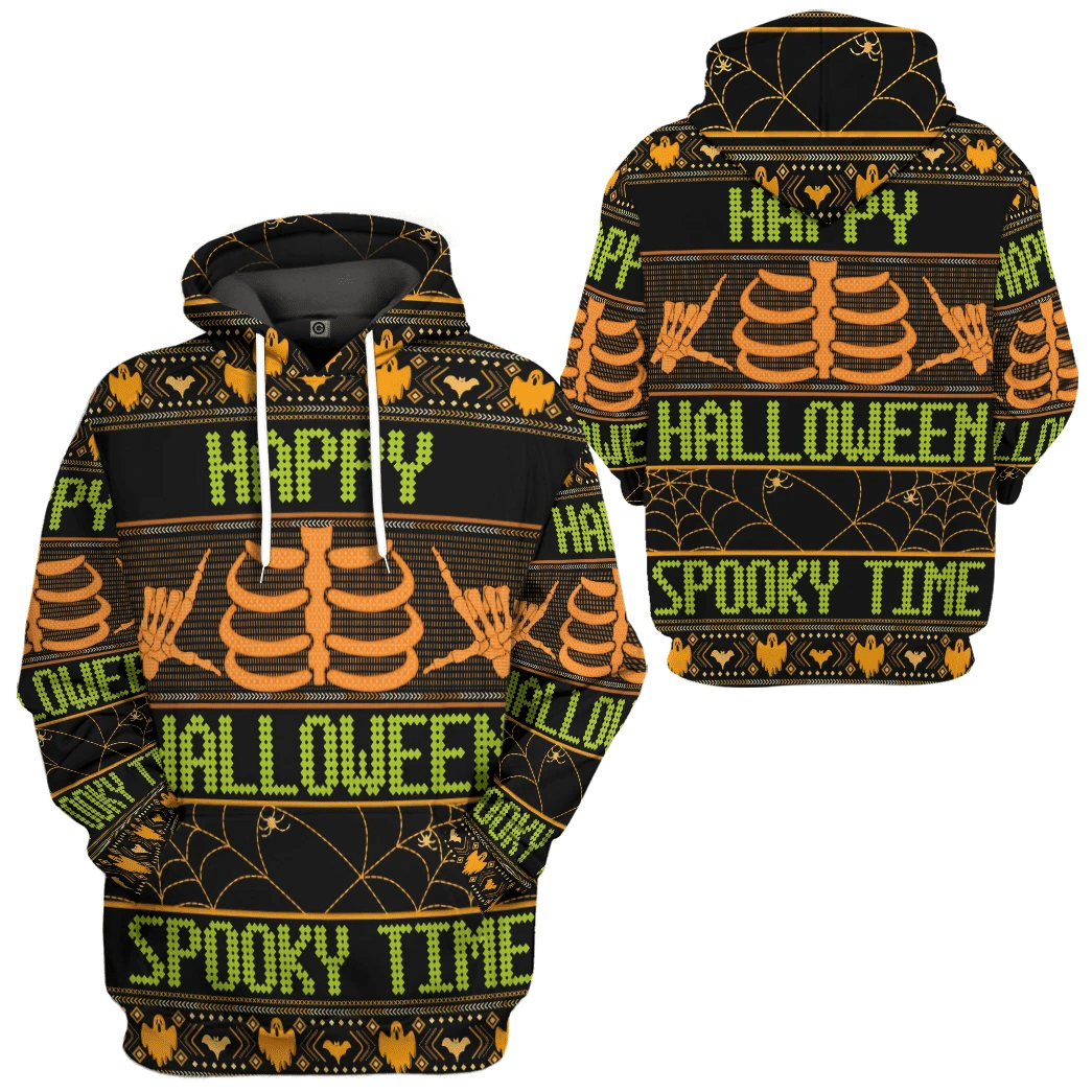Halloween T-Shirt Happy Halloween Spooky Time Skeleton Halloween Patterns Black Hoodie Halloween Hoodie