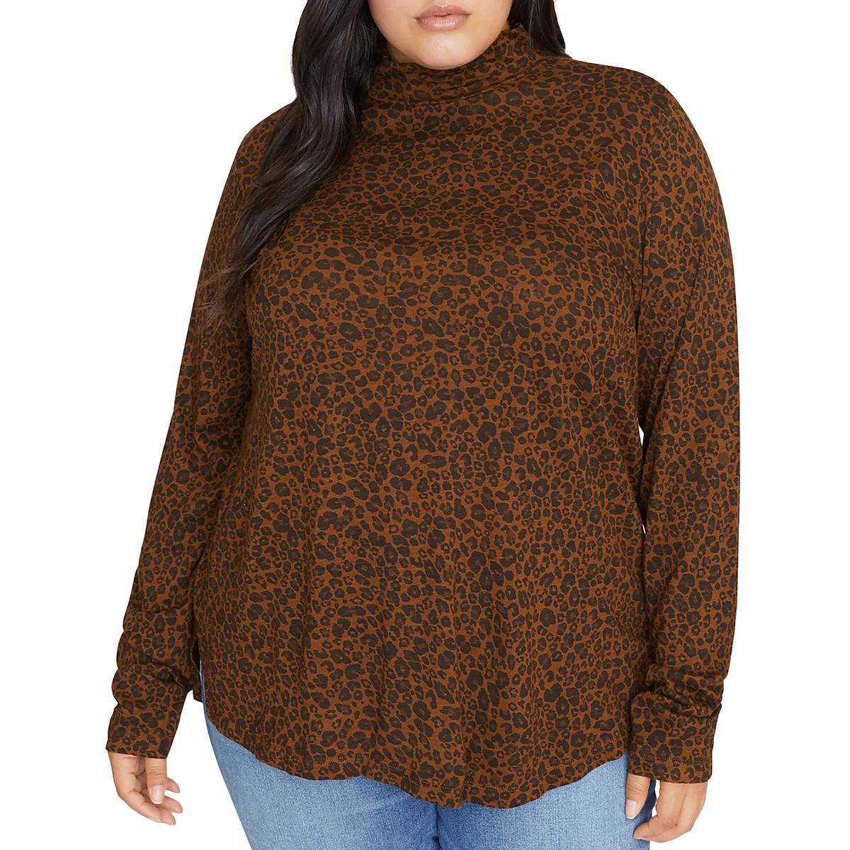 Plus On A Roll Womens Animal Print Turtle Neck T-Shirt