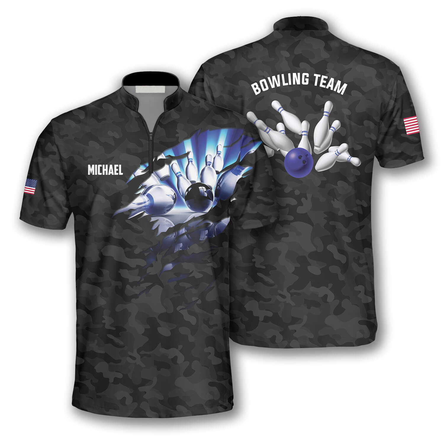 Patriots Black Camo Custom Bowling Jerseys For Men, Bowling In My Heart Jersey Shirt