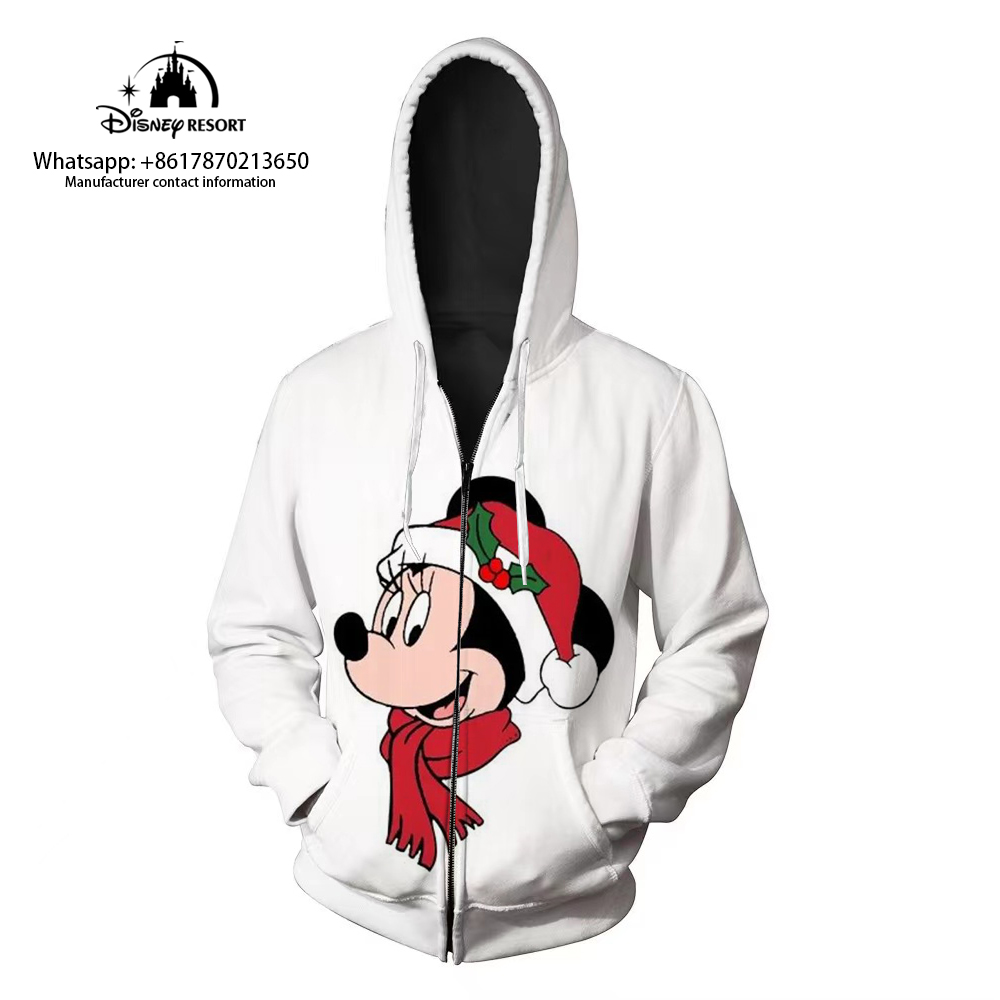 2022 New Disney Christmas Kids Zipper Sweatshirts Women’s Fall Long Sleeve Mickey and Minnie Anime Harajuku Casual Hoodie alx