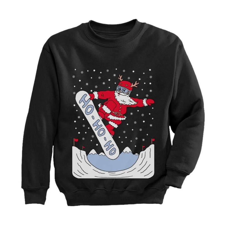 Ugly Christmas For Skaters  Santa On Snowboard Youth Kids Sweatshirt