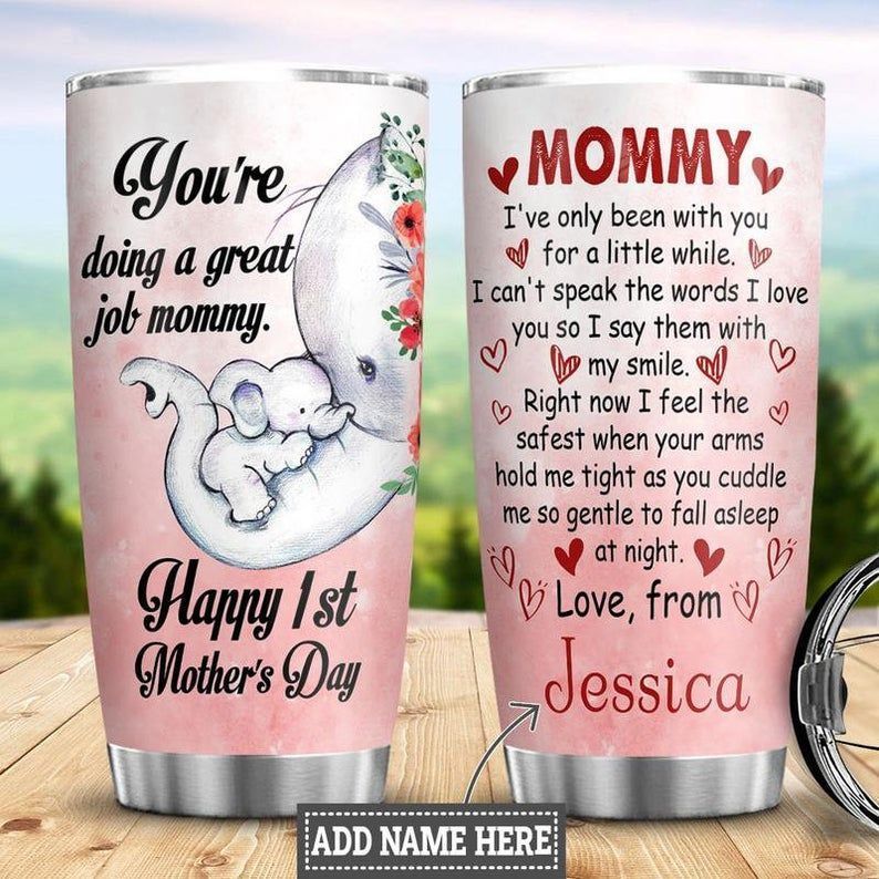 Personalized Elephant Baby To Mom Gift For Lover Day Travel Tumbler All Over Print