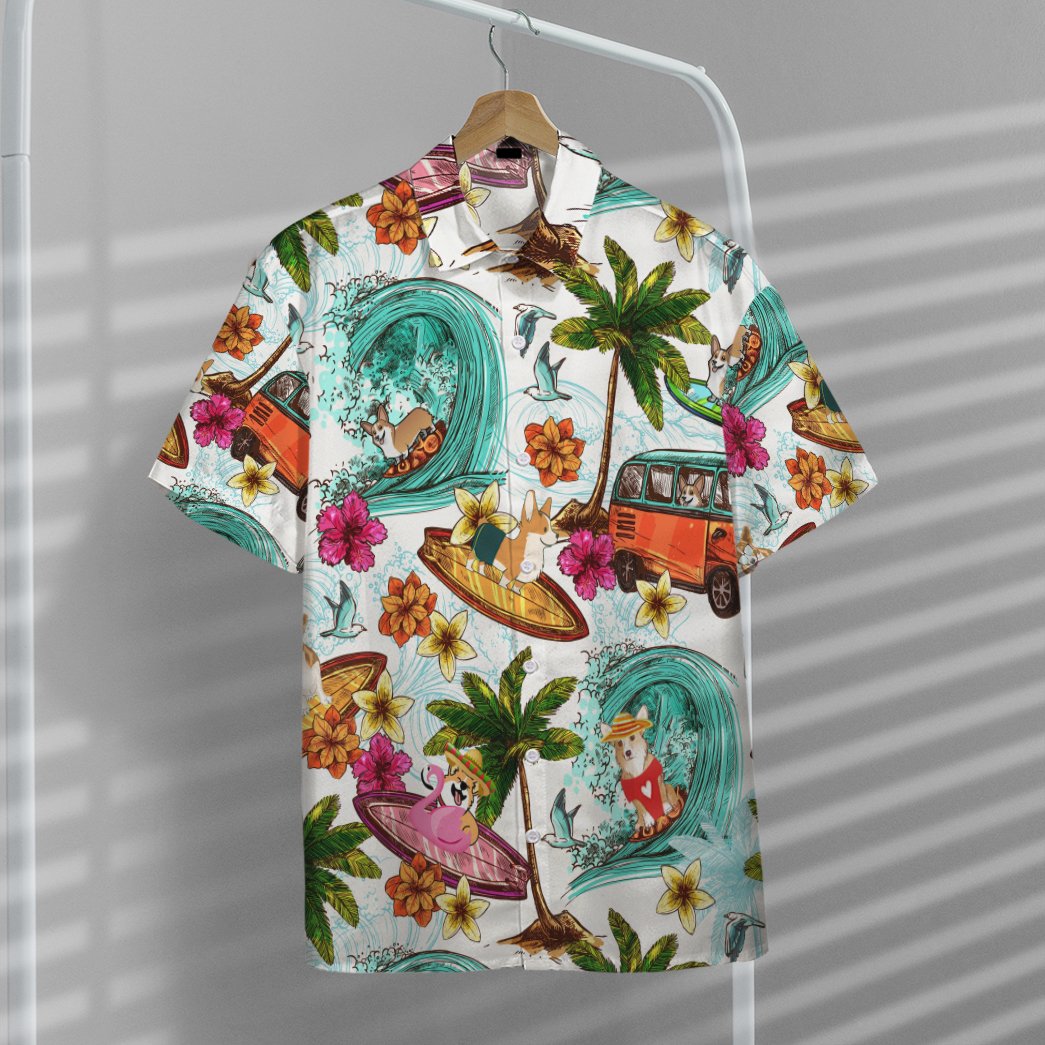 Tropical Summer Surfing Corgi Hawaii Hawaii Aloha Shirt For Dog Lover Ha92324