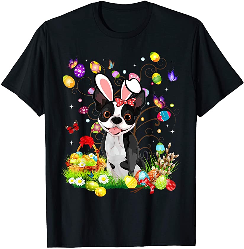 Cute Dog Bunny Egg Hunting Colorful Egg Happy Easter Day T-Shirt