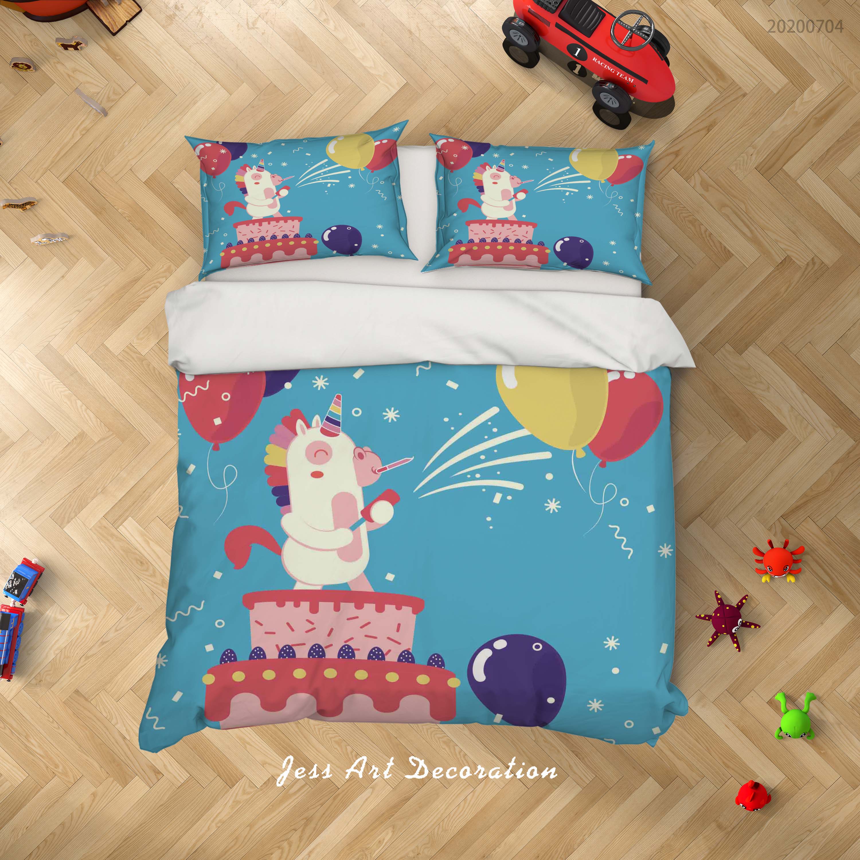 3D Blue Cake Balloon Unicorn Quilt Cover Set Bedding Set Duvet Cover Pillowcases Sf170