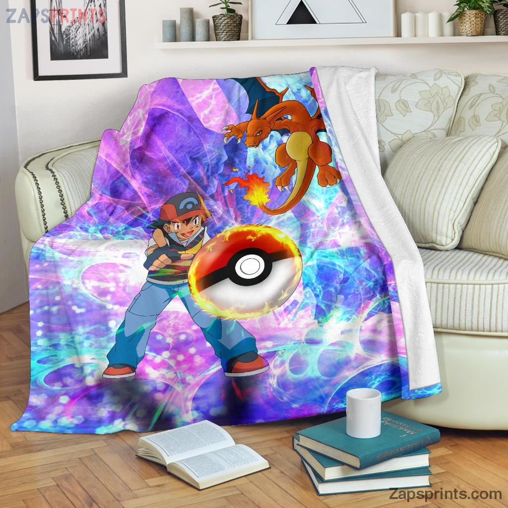 Ash & Charizard Pokemon Blanket