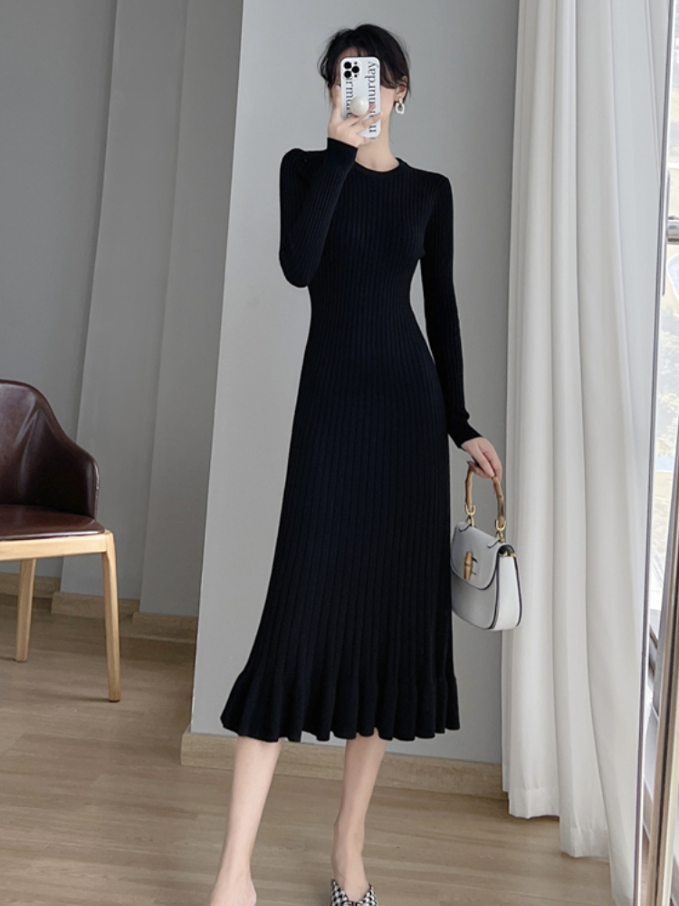 Thick Mermaid O-Neck Long Sweater Maxi Dress for Women Elegant Casuals Female A-line Slim Sexy Knitting Dress Autumn Winter 2022 alx