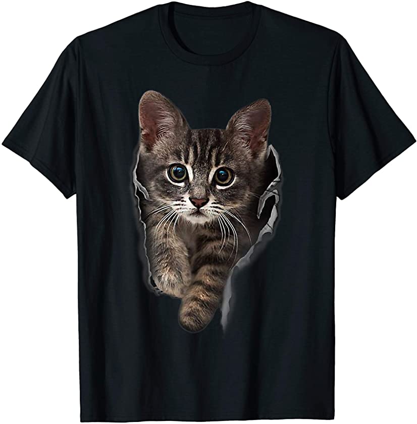 Brown Kitten Staring Cute T-Shirt Cats Tee Shirt Gifts