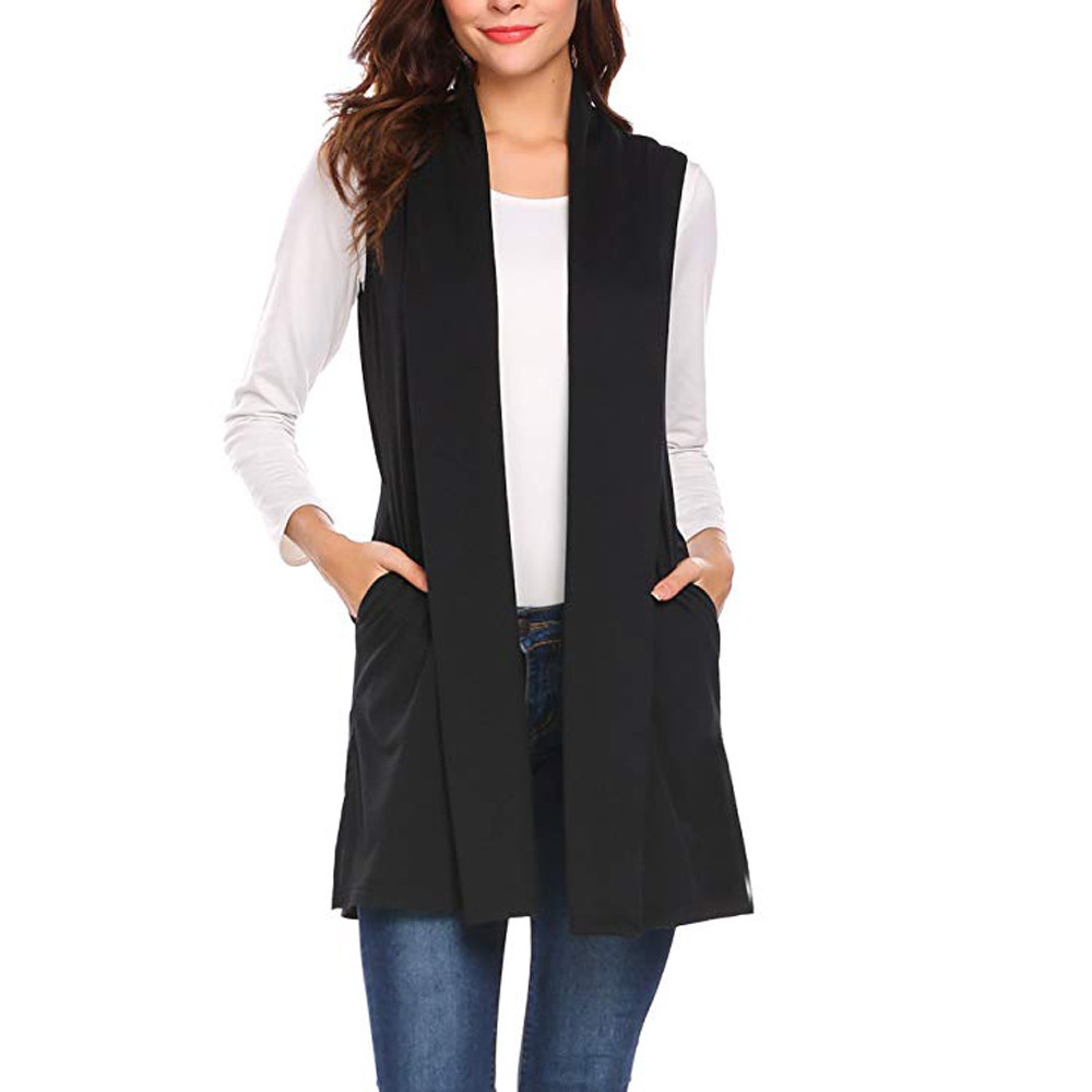 Vest Front Casual Women Open Cardigan Draped Shawl Cape Coat Pocket Sleeveless Women’s Coat alx