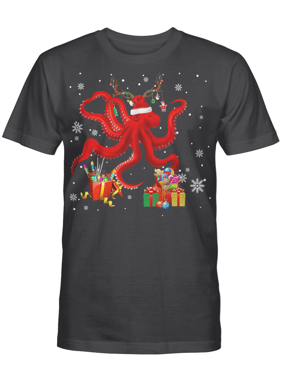 AmazeStyleZ Santa’s Reindeer, Ugly Christmas Sweater, Christmas Gift Ideas, Christmas TreeChristmas Octopus Funny Reindeer Santa Octopus Lover Gifts T-Shirt