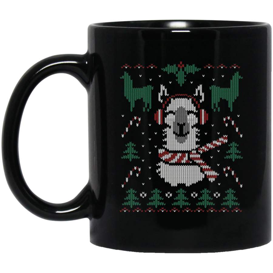 Adorable Llama Ugly Christmas Sweater 11 oz 15 oz Black Mug