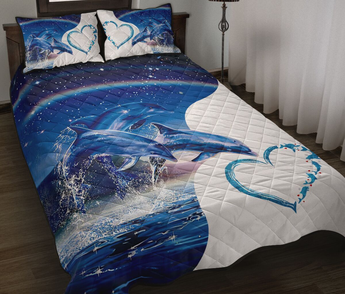 5CNVOCEAN – Dolphin Heart Quilt Bed Set