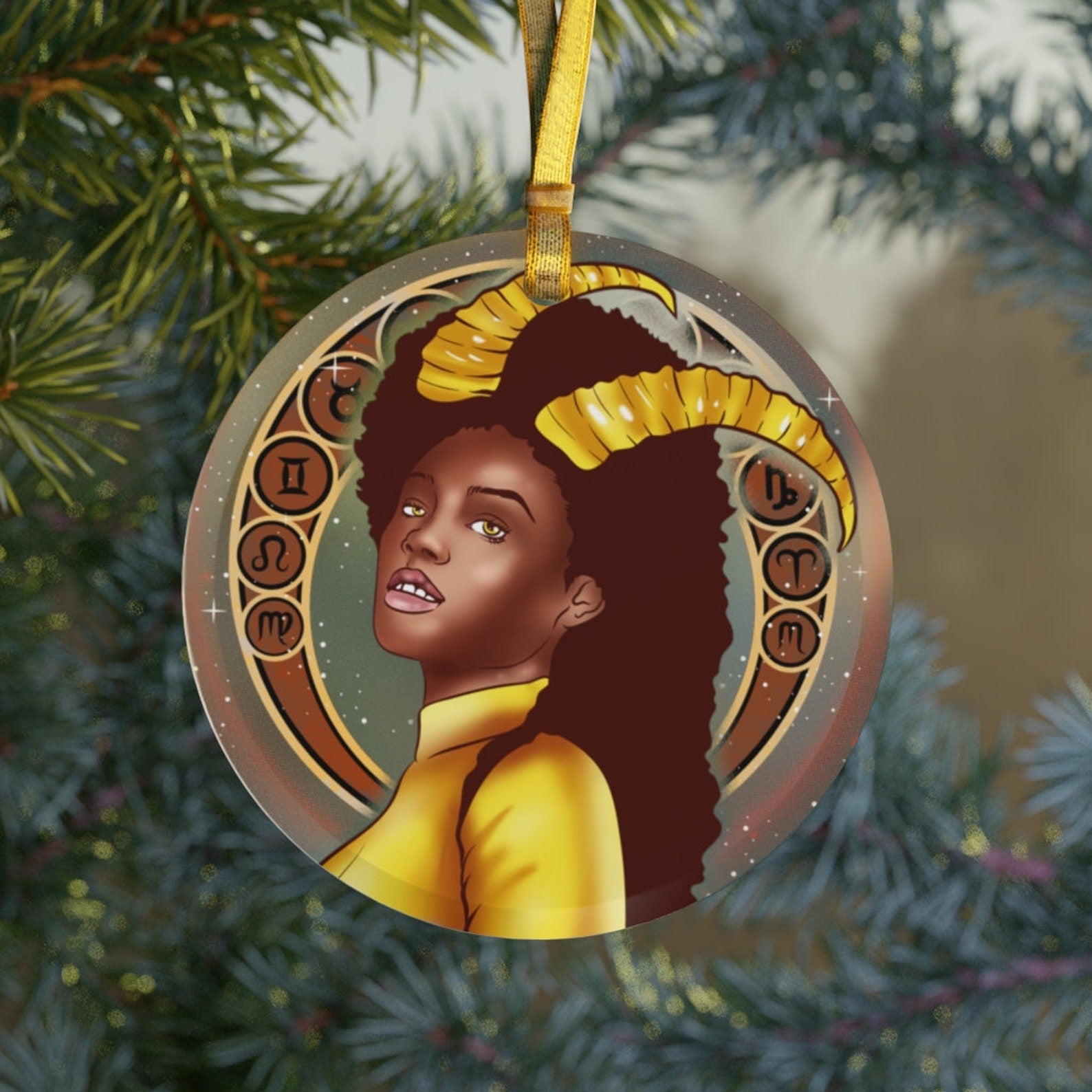 Capricorn Capricorn Gifts Zodiac Black Girl Magicblack Girl Astrologyblack Queen Christmas Ornament