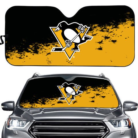 Pittsburgh Penguins Ice Skates Pattern Car Sun Shade 3D Printed In Black & Yellow