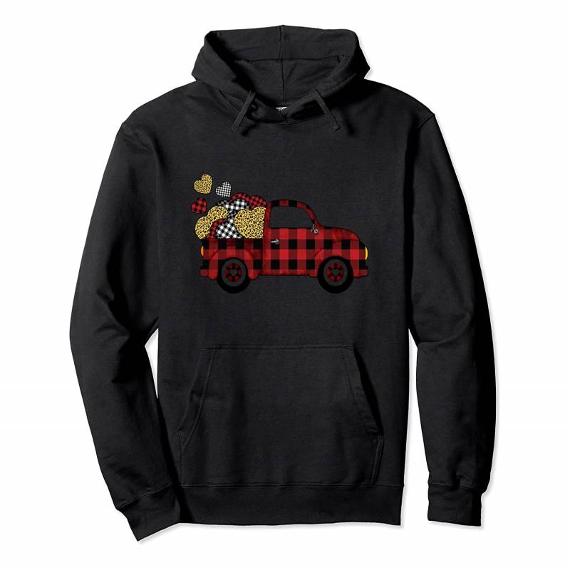 Buffalo Plaid & Leopard Heart Truck Valentine’s Day Pullover Hoodie, T-Shirt, Sweatshirt