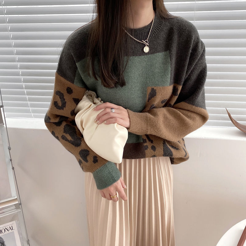 Wixra Women Leopard Patchwork Sweater Ladies Long Sleeve Basic O Neck Jumpers 2022 Spring New Fashion Top alx