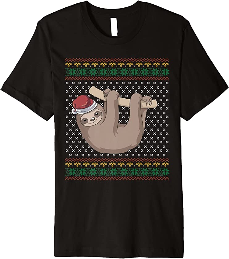 Ugly Christmas Merry Xmas Lazy Animal Lover Santa Hat Sloth Premium T-Shirt