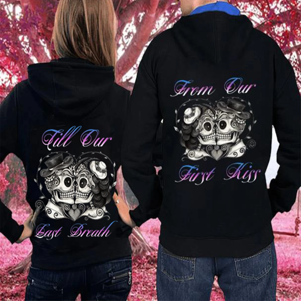 From Our First Kiss Till Our Last Breath Hoodie, Skull Couple Hoodie, Couple Hoodie, Skull Hoodie, Husband Wife Hoodie, Sweatshirt, Unisex Sweater