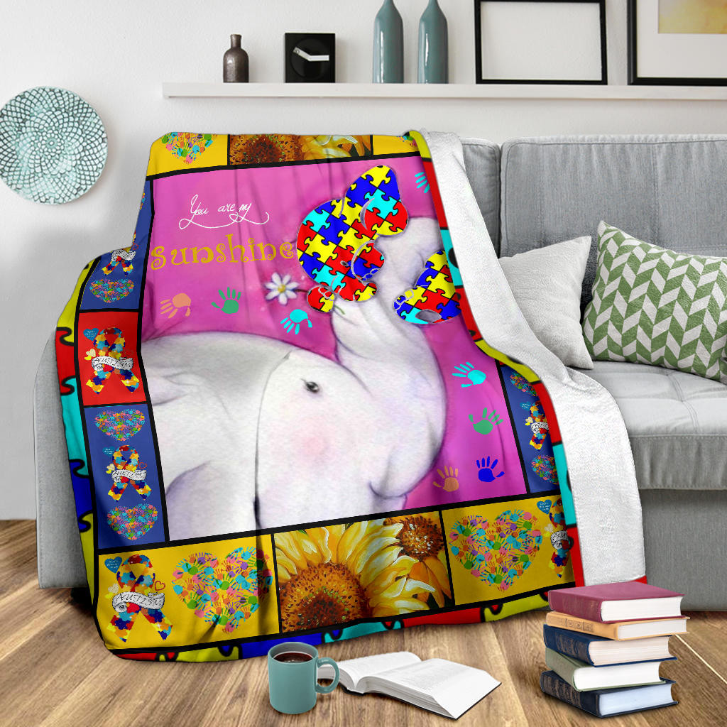 Autism Elephant You Are My Sunshine Fleece Blanket