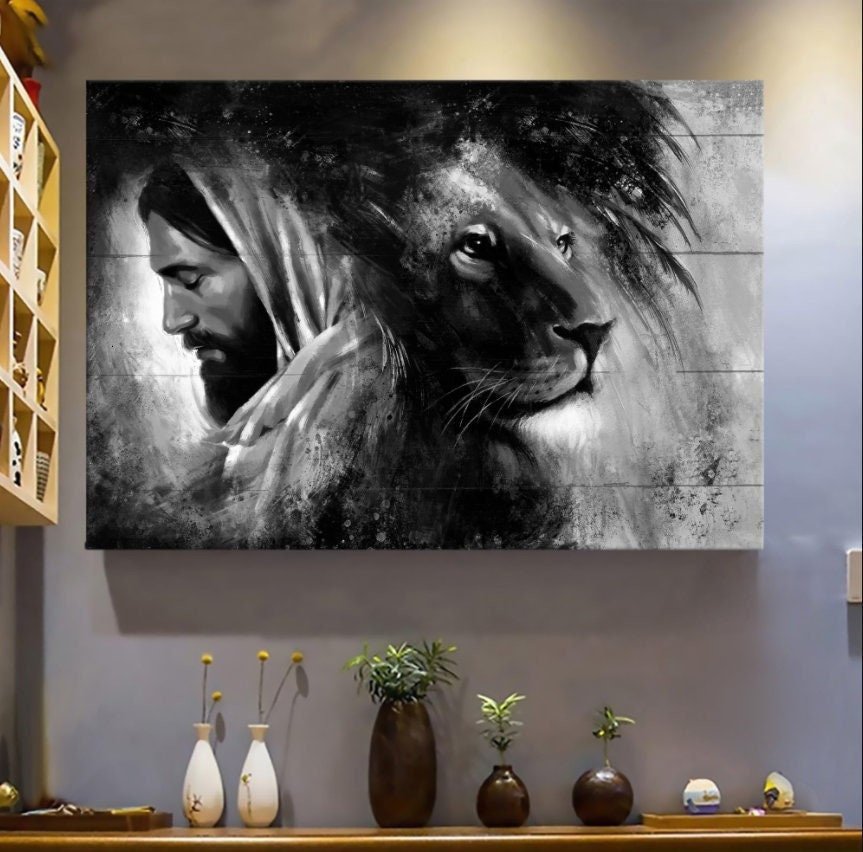 Jesus Lion Poster/Canvas Wall Art- Gift For Christian, Bible Lover- Christmas Gift For Family Friend- Christmas Decoration- Jesus Canvas