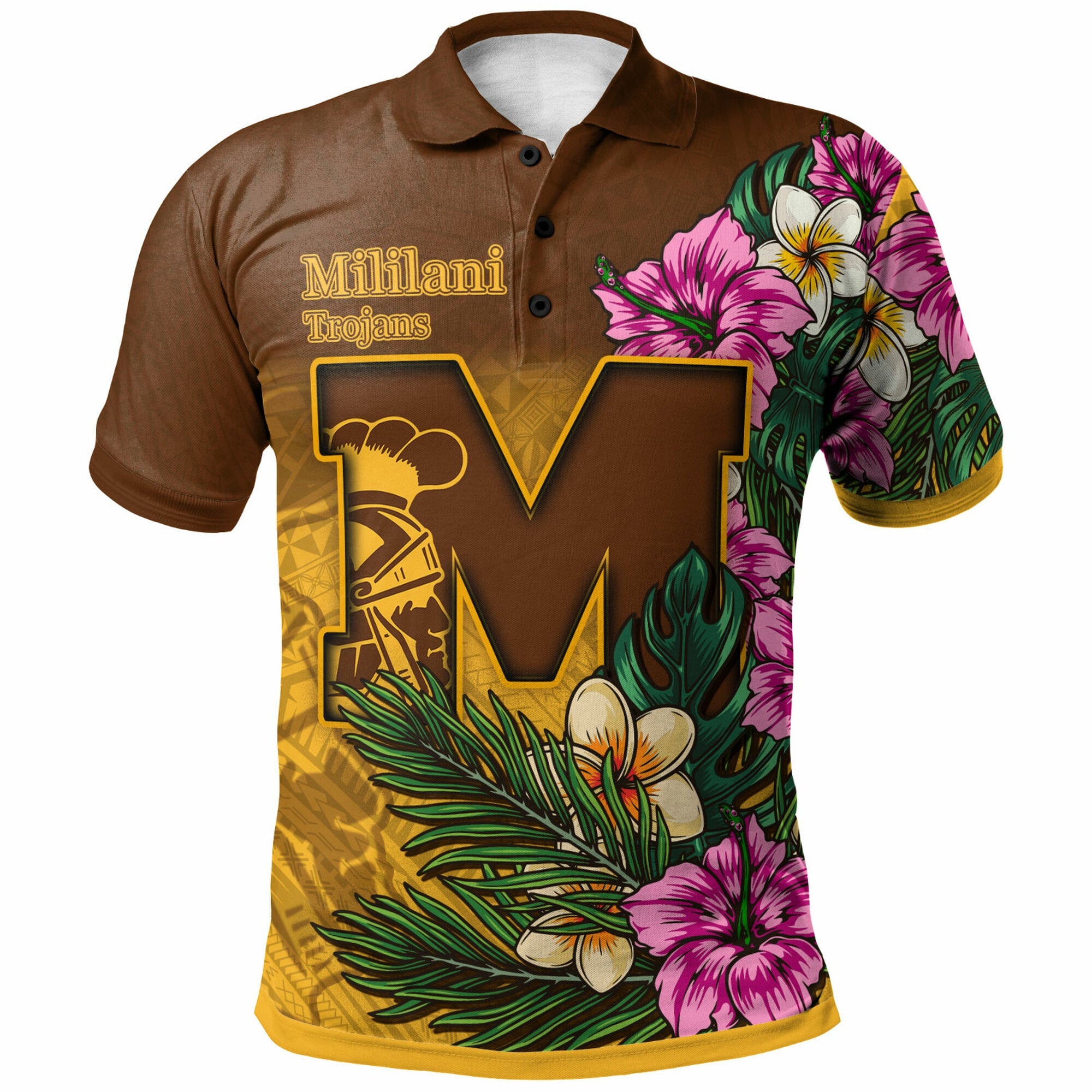 Hawaii Custom Personalised Polo Shirt – Mililani Trojan High School Hawaiian Tropical Flowers Polo Shirt