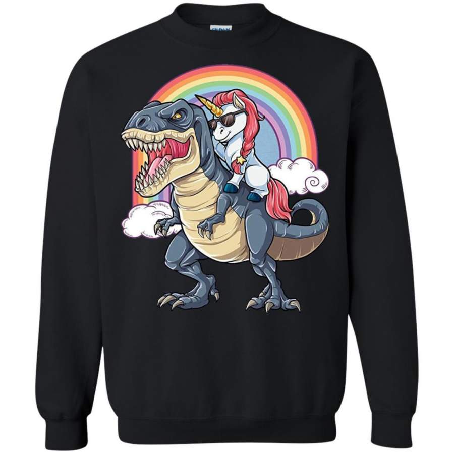 Unicorn Riding Dinosaur T Rex T Shirt Unicorns Rainbow Gifts Crewneck Pullover Sweatshirt