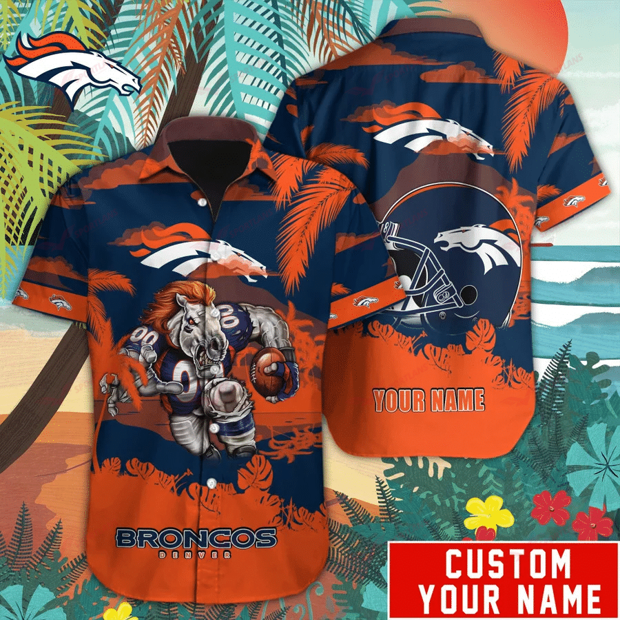 Denver Broncos Mascot Button Up Hawaiian Shirt Custom Name