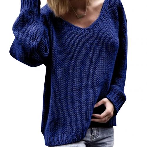 2020 Casual Women Loose Solid Color Knitted Sweater V Neck Long Sleeve Top Women’s Clothing свитера женские pull femme alx