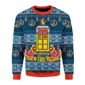 We All Live In A Yellow Time Machine Ugly Christmas Sweater