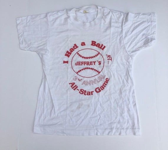 Vintage 80S 1980S Baseball Screen Stars Shirtsmall S White 50 50 Sports Cotton Poly Athletic Shirt White Red Graphic Shirt